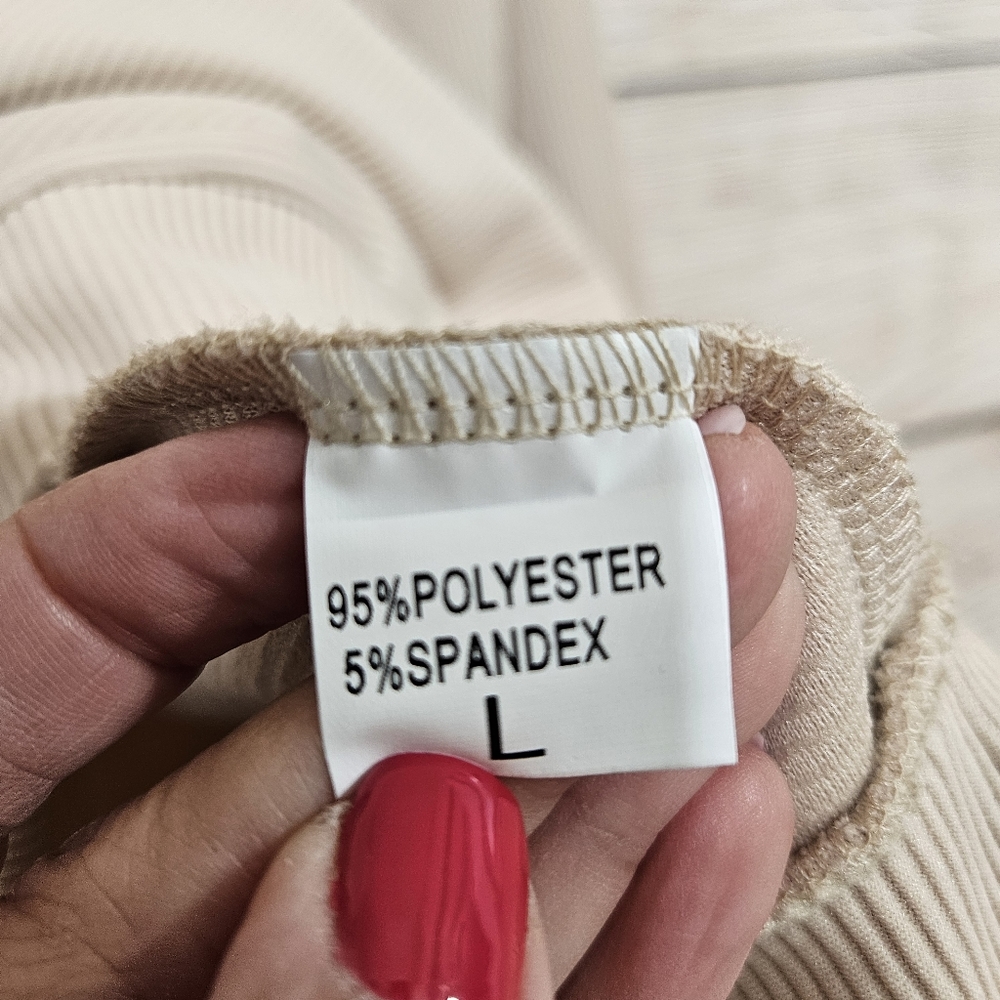 Quarter Zip Ribbed Pullover Top Beige Tan Large - Picture 11 of 13